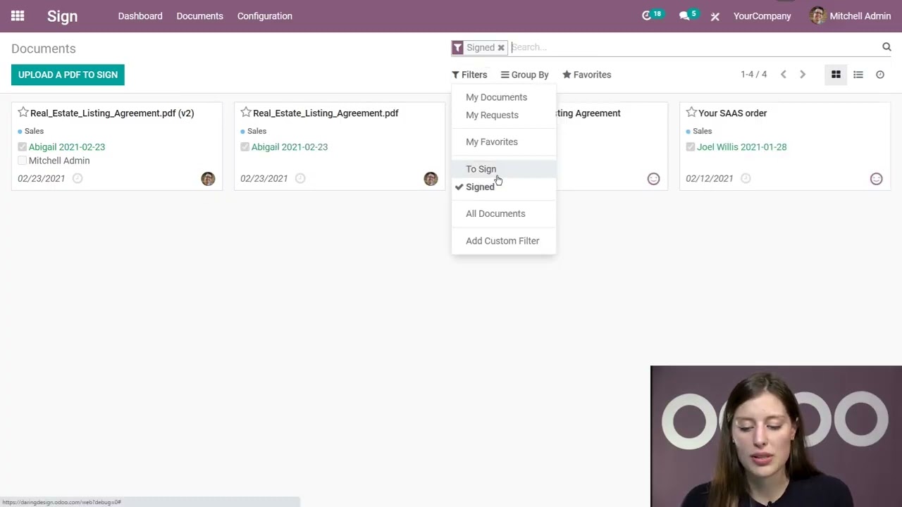 Online Signature Basics - Odoo e Sign | 28.12.2021

Every key thing you need to know about the Online Signature system in Odoo.