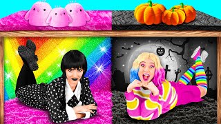 बिस्तर के नीचे गुप्त कमरे साथ Wednesday Addams | मजेदार चुनौतियां PaRaRa Challenge