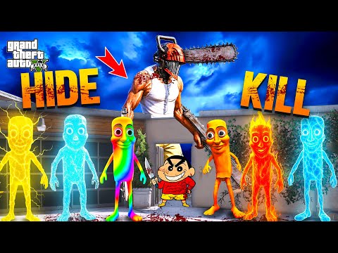 GTA 5: Chainsaw Shinchan & Franklin Vs Elemental Tung Tung Sahur Deadly Hide And Kill in Gta 5