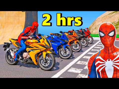HOMEM-ARANHA, HULK e HERÓIS na MEGA RAMPA! 2 HORAS de DESAFIOS e QUEDAS ÉPICAS no GTA V! IR GAMES