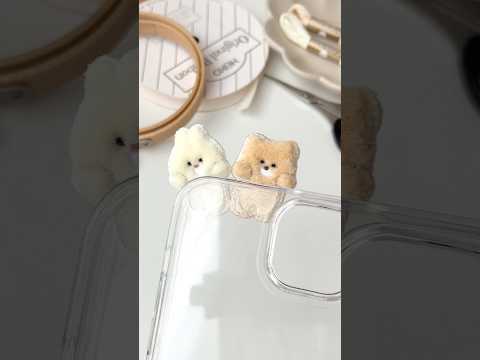 刺繍でスマホからひょっこりくまを作ったよ 🧸🪡 #shorts