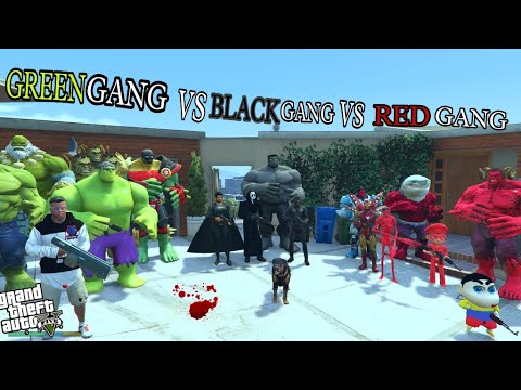 Franklin Green Gang Vs Shinchan Blue Gang Vs Chop Black Gang In GTA 5