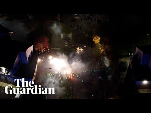 Drone footage shows crowd throwing petrol bombs and fireworks at police in Edinburgh