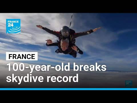 YouTube video thumbnail: 100-Year-Old Frenchman Breaks Skydive Record With Family