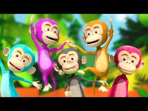 Five Little Monkeys Jumping On The Bed, Animals Song and Nursery Rhymes for Kids