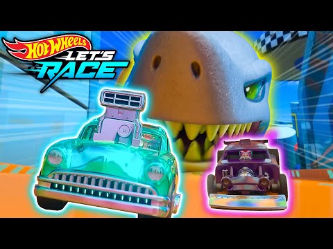 Giant Shark Chases Hot Wheels Racers to the Ultra Car Wash! 🦈🧼 | Hot Wheels Let's Race