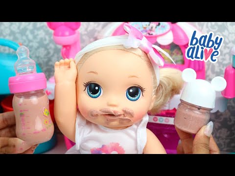 BABY ALIVE MEGAN COME PAPINHA DE CHOCOLATE COM MINGAU NA MAMADEIRA COMIDINHA PARA BONECA novo