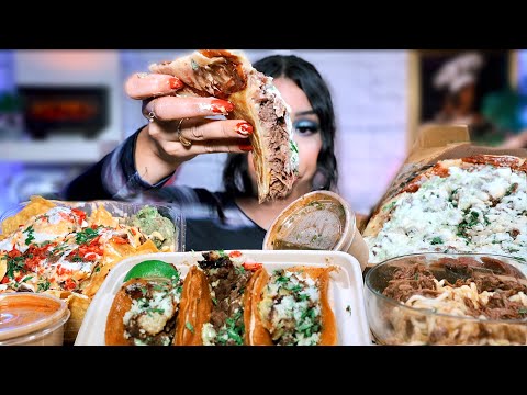 EATING BIRRIA PIZZA, LOADED NACHOS, BIRRIA RAMEN, TACOS MUKBANG!!!