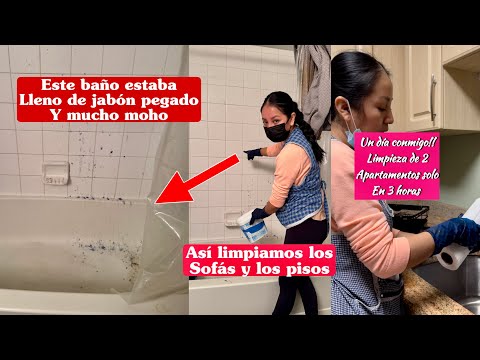 Este BAÑO TENÍA MUCHO JABÓN PEGADO, MOHO Y PELOS DE MASCOTA!! Limpiamos 2 apartamentos en 3 horas