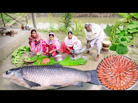 4kg ওজনের ব্ল্যাক কার্ফ মাছের কালিয়া, লাউশাক ভাপা আর আমুদি মাছের ঝাল রান্না সাথে দুপুরের খাওয়া