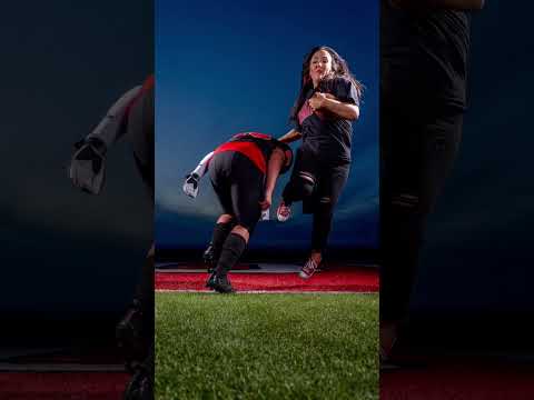She stiffed armed him! #sonya7rv #westcott #sportsphotography #football #momlife #footballshorts
