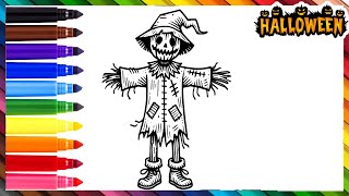 Dibuja y Colorea ESPANTAPAJAROS TERRORIFICO Dibujos De HALLOWEEN 🎃🕷️🕸️