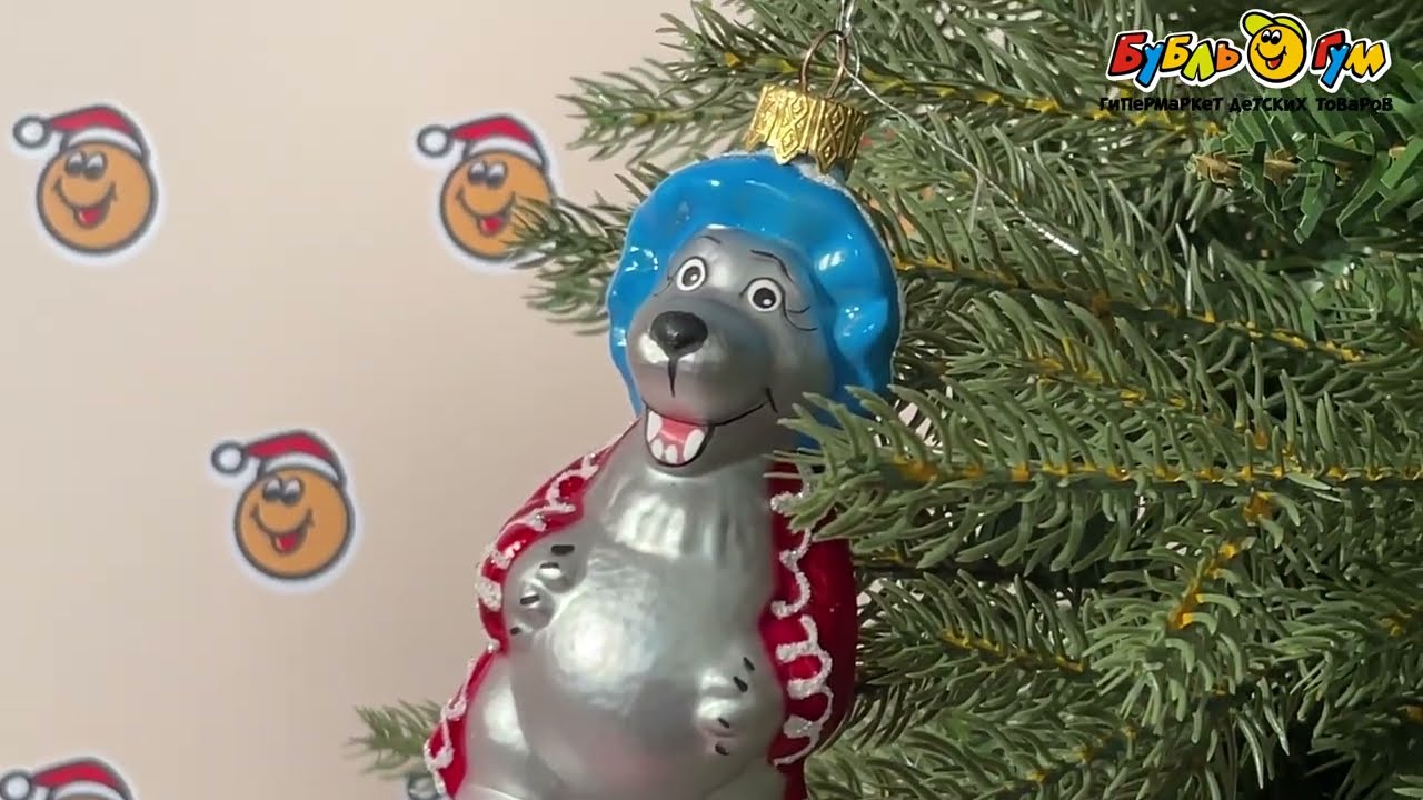 Украшение елочное серый волк стеклянный 12см - видео Украшение елочное серый волк стеклянный 12см - видео