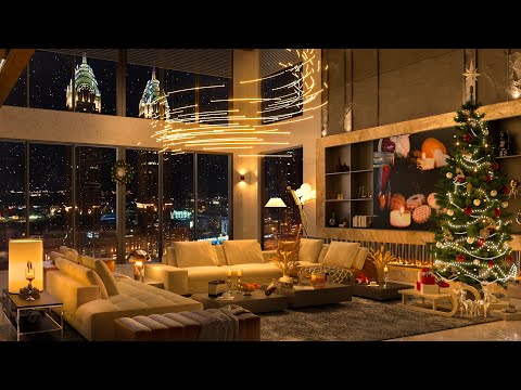 4K Livingroom Luxury Cozy Christmas Night with Relaxing Jazz Music 🎄❄️Perfect for Study and Chill❄️🎶