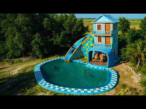 [Full] Build 3-Story Mud Resort House And Big Swimming Pool With Slide Park & Ladder