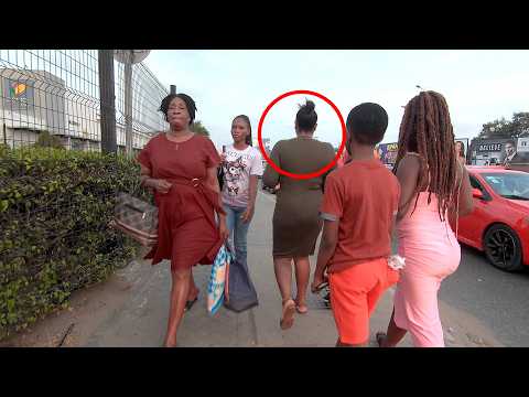 Accra City:  Real Life Street Walk Near Mall – Car Sounds & Girls in Ghana