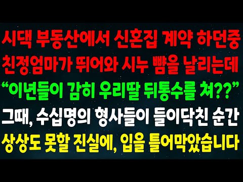 (반전신청사연)시댁 부동산에서 신혼집 계약 하던중 엄마가 뛰어와 시누 뺨을 날리는데"이년들이 감히 우리딸 뒤통수를 쳐?" 형사들이 들이닥친 순간 상상못할 진실에 입을 틀어막았습니다