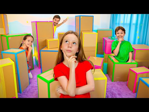 Nastya and kids playing Cardboard BOX hide and seek