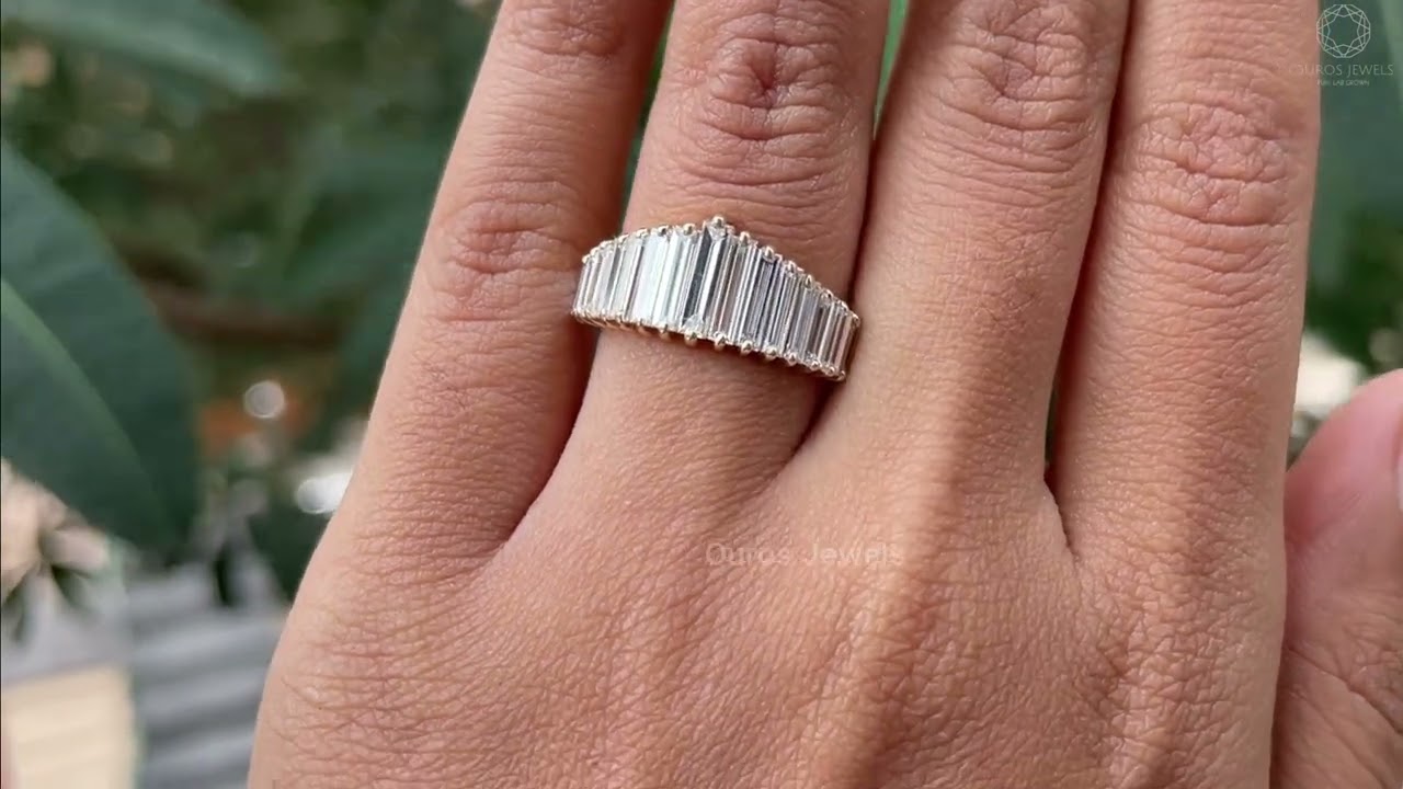 Baguette Cut Diamond Nesting Gold Wedding Ring