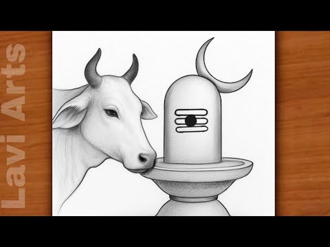 How to Draw Mahadev Shivling Pencil drawing with Cow Nandi | Easy drawing | Mahadev drawing | Chitra