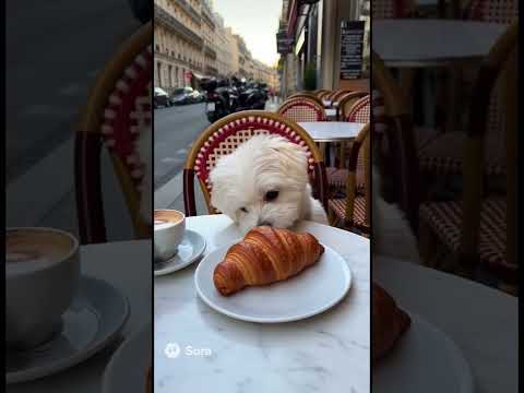 Belle traveling in France#Dog #Cute #Travel #France #Maltese #ai #sora2 #sora #いぬ #かわいい #旅行 #フランス
