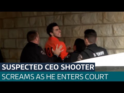 Man charged with killing CEO screams at cameras as he's taken into court| ITV News