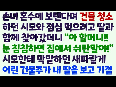 (신청사연) 손녀 혼수 보탠다며 건물청소하던 시모와 점심 먹으려 딸과 찾아갔더니 시모에게 막말하던 어린 건물주가 내 딸을 보더니 기절 /감동사연/사이다사연/라디오드라마/사연라디오