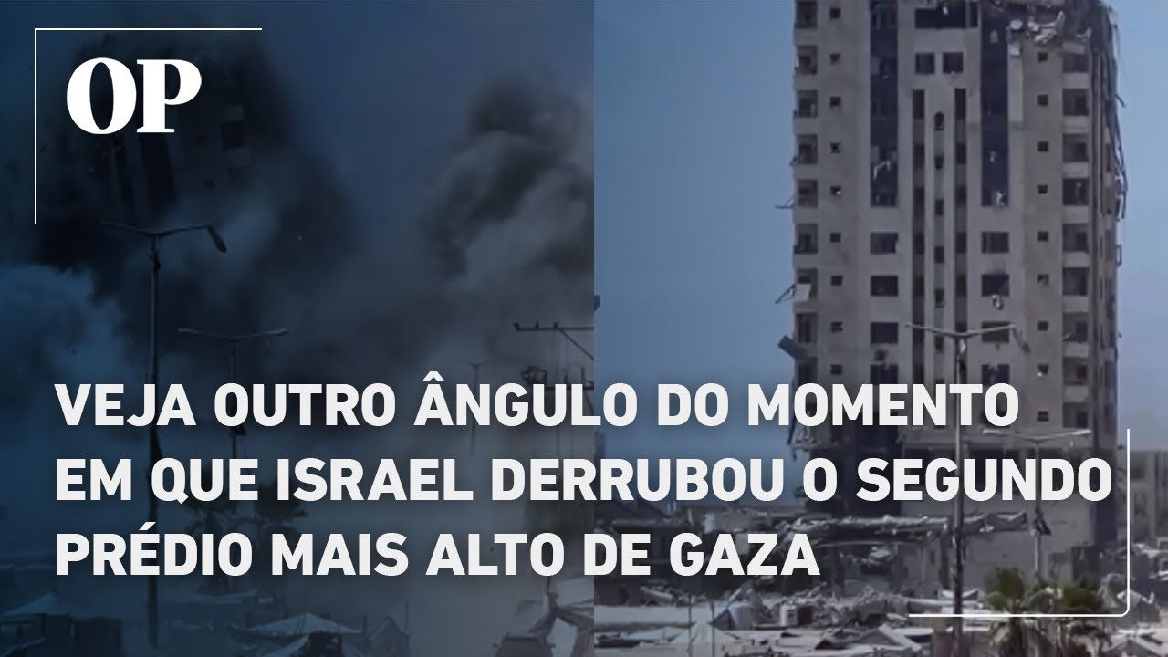 Veja outro ângulo do momento em que Israel derrubou o segundo prédio mais alto de Gaza