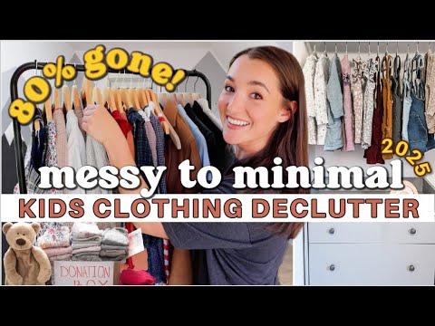 80% GONE! MASSIVE kids clothing declutter! | MESSY TO MINIMAL mom of 3 EASY closet organization