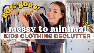 80% GONE! MASSIVE kids clothing declutter! | MESSY TO MINIMAL mom of 3 EASY closet organization