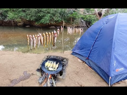 Acampamento  em um rio que esta secando, colocamos várias armadilhas para piau e traíra