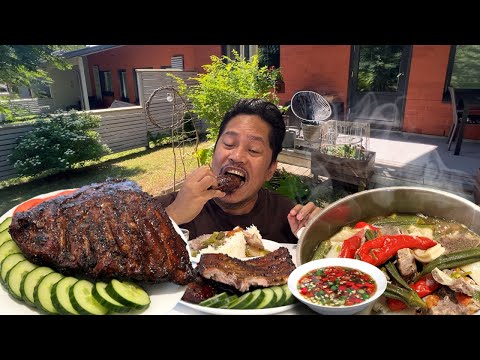 SPARE RIBS SINIGANG NAGMAMANTIKA! GIANT SPARE RIBS BBQ! GARDEN UPDATE! Filipino Food. Mukbang.