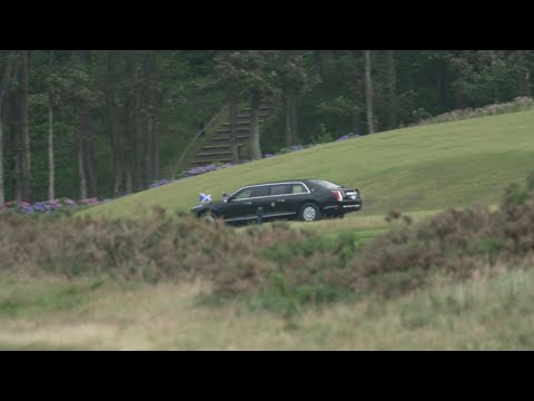 US President Donald Trump's motorcade arrives at Scottish golf course | AFP