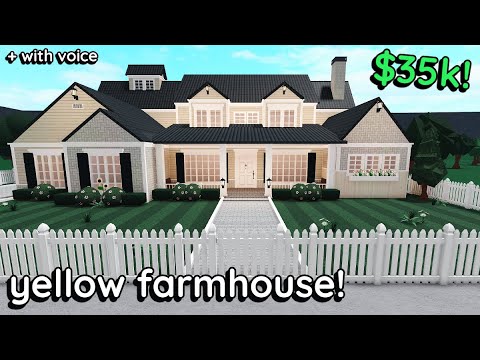 35k Yellow Bloxburg Farmhouse Build: 2 Story Tutorial *VOICED Exterior*