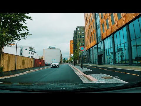 Drammen City center on a moody Rainy Day - Norway Driving Tour