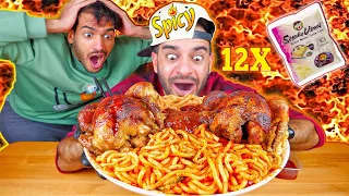 تحدي نودلز سانوكي الياباني بالصاص الكوري الحار بولداك والخضار الصينية والدجاج المشوي الحار Challenge