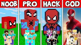 Minecraft NOOB vs PRO vs HACKER vs GOD SPIDER MAN BUILD CHALLENGE in Minecraft AVM SHORTS Animation