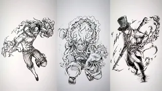 Speed Drawing StrawHats and 3Brothers | OnePiece StickMan Compilation 😳