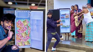 Surprising a poor family with a fridge full of money