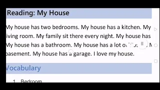 My house.. Reading practice.... English language course