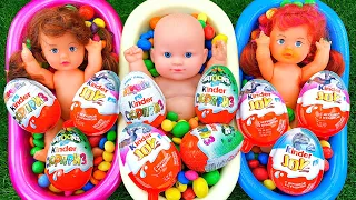 Satisfying Video - Mixing Kinder Surprise Eggs in 3 Bathtub with Candy Balls Slime Cutting ASMR