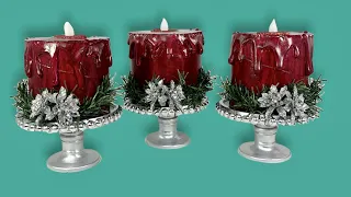 Elegantes velas rojas navideñas. Navidad 2021. Adornos navideños. Diy. Artesanato. Tubos de cartón.
