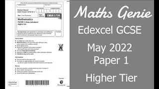 Edexcel GCSE Maths May June 2022 1H Exam Paper Walkthrough
