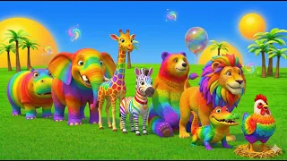 Long Slide Game With Elephant Gorilla Buffalo Hippopotamus Tiger - 3d Animal Game - Funny 3d Animals