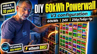 DIY 60kWh Powerwall - Running 10 Years Without BMS! (24V | 216p7s6p+1p | Data Insights | Q&A)