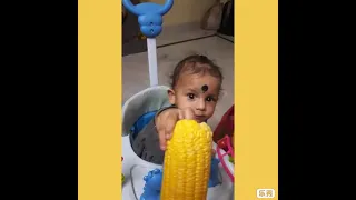 Little Cute Baby 👶 Eating SweetCorn🌽 And Mango 🥭