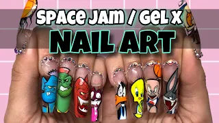 HOW TO- SPACE JAM Nails using CHAUN LEGEND // APRES GEL X TIPS and VALENTINO gel polish!