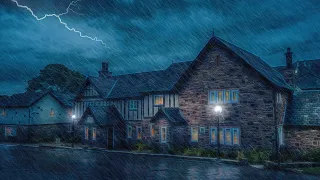 Sleep Instantly with Heavy Rainstorm & Thunder on Roof in Tradition Village at Night