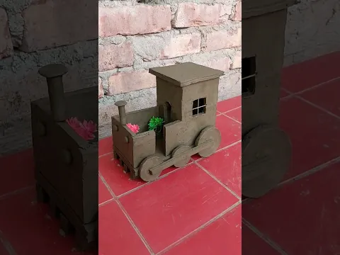 Making a clay house with a little train Design 🚅 || #mudhouse #craft