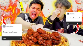 AYAM SAOS SAMYANG LEVEL 100 SAMA BANG THORIQ SAMBIL BACAIN KOMEN HATERS!!!